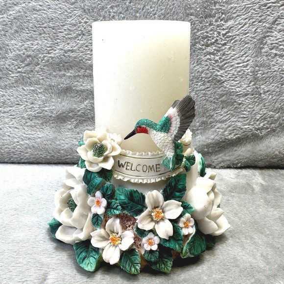 Other - Hummingbird Floral Pillar Candle Holder Set Welcome Spring Decor Cottagecore VTG